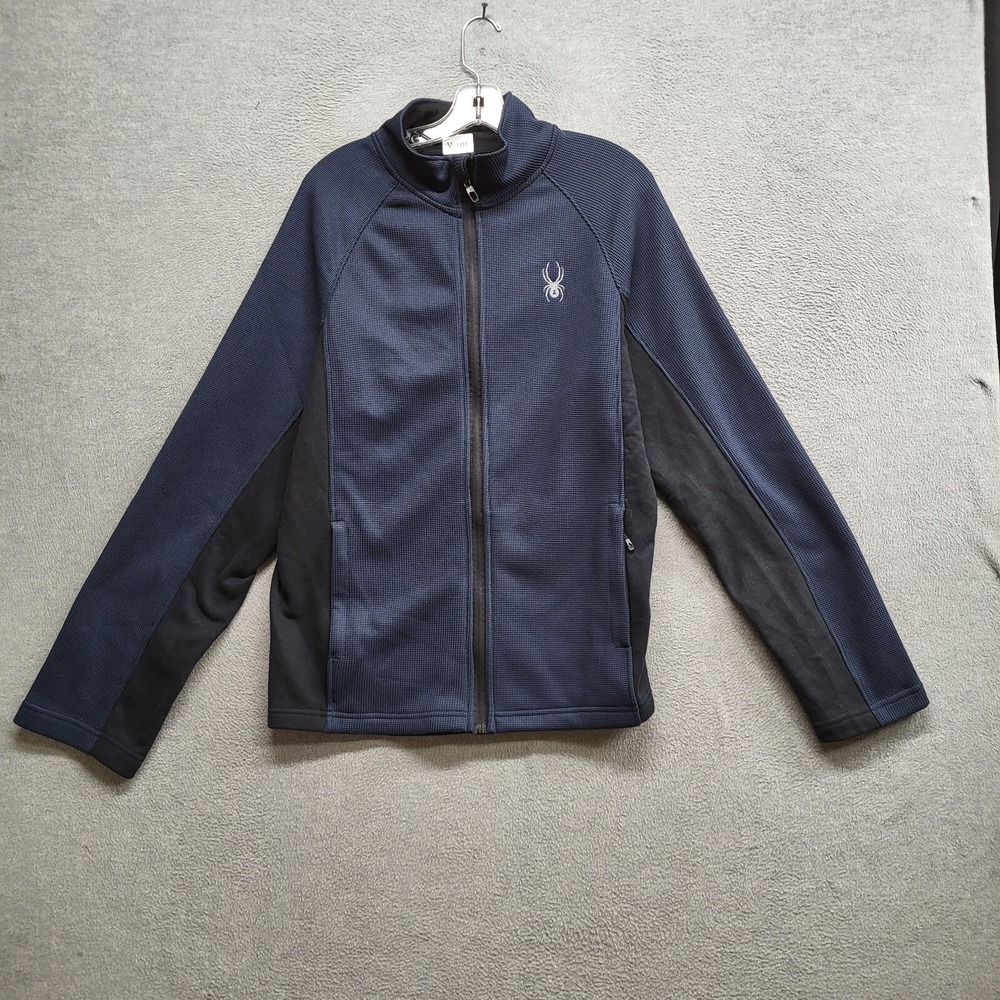 Spyder Men Jacket Large Blue Track Full Zip Logo Zippered Pockets
